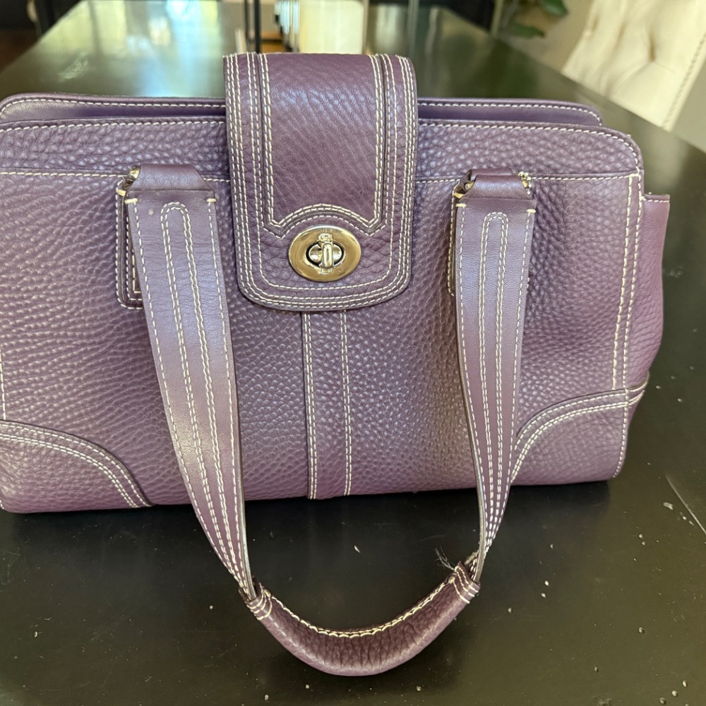 Vintage Coach Hamilton Eggplant Pebble Leather Handbag, Mint Condition